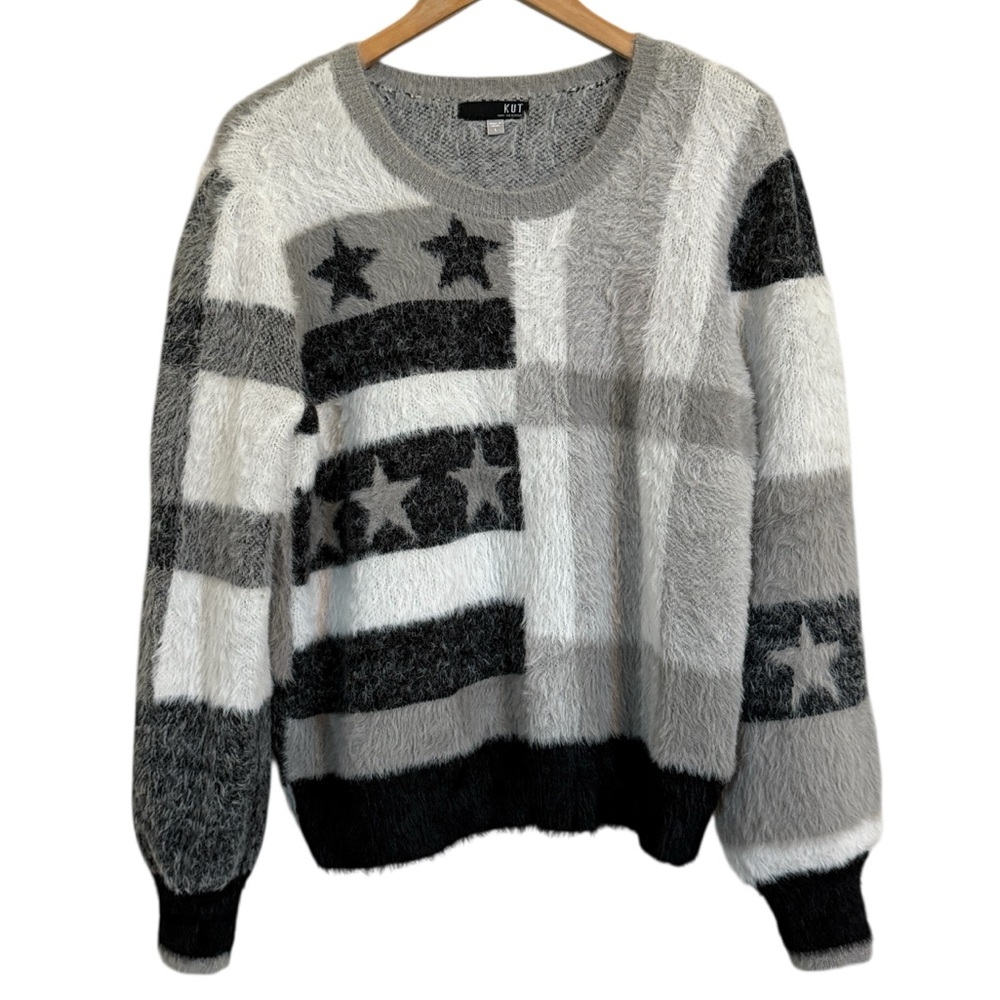 Kut from the Kloth Stars and Stripes Eyelash Knit Sweater Women’s Size Large